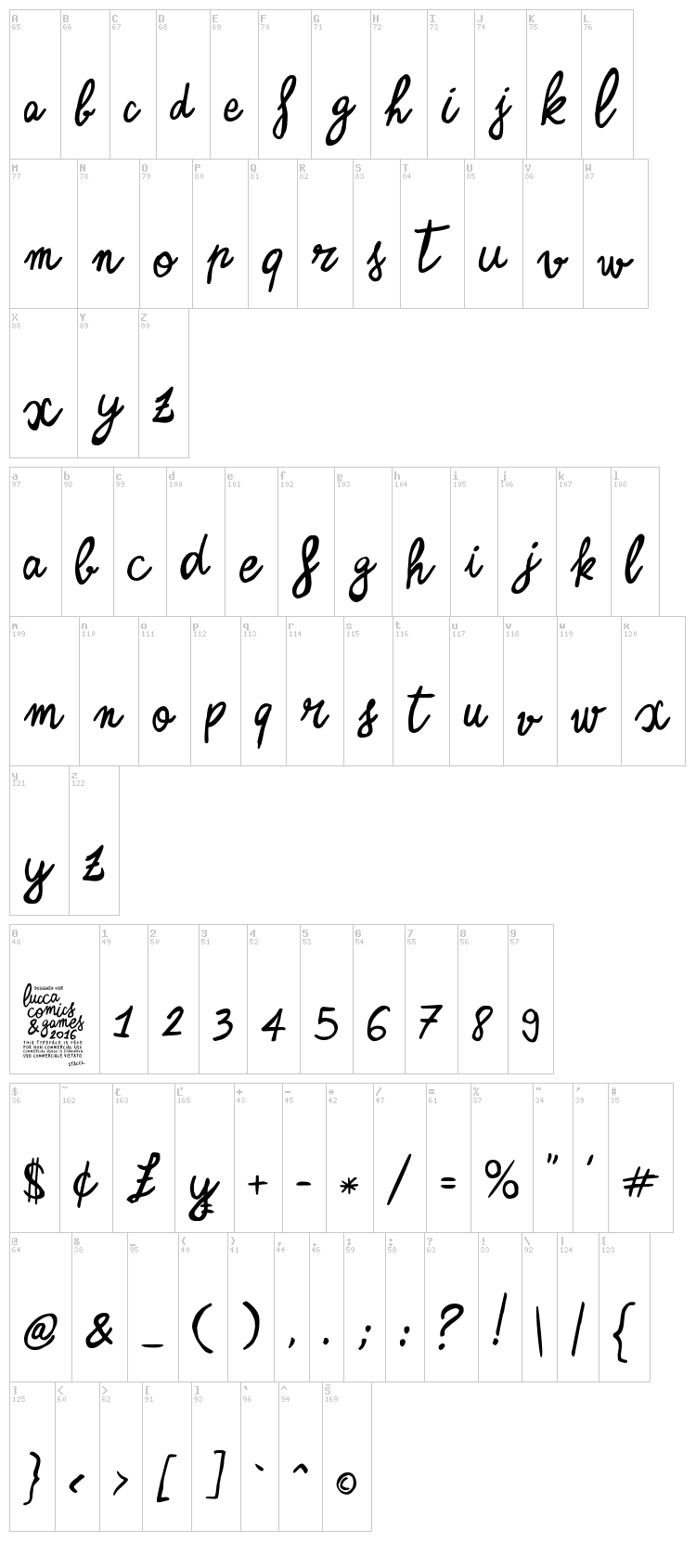 Zerocalcare Script font map